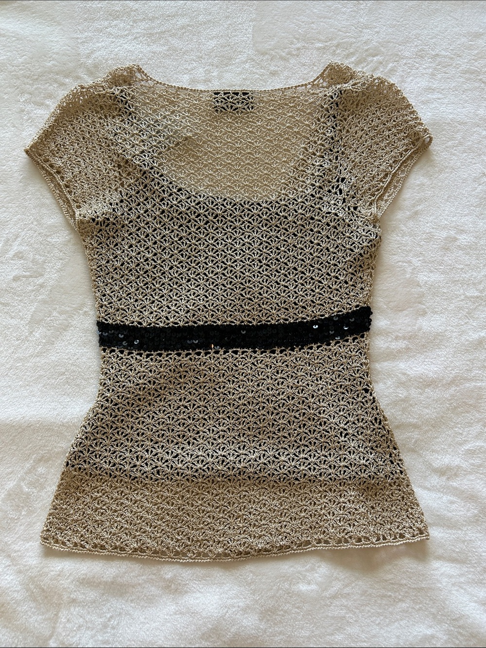 Principles Petite gold metallic  V-Neck Top w/Sequin Belt & Black under cami. - Picture 10 of 11